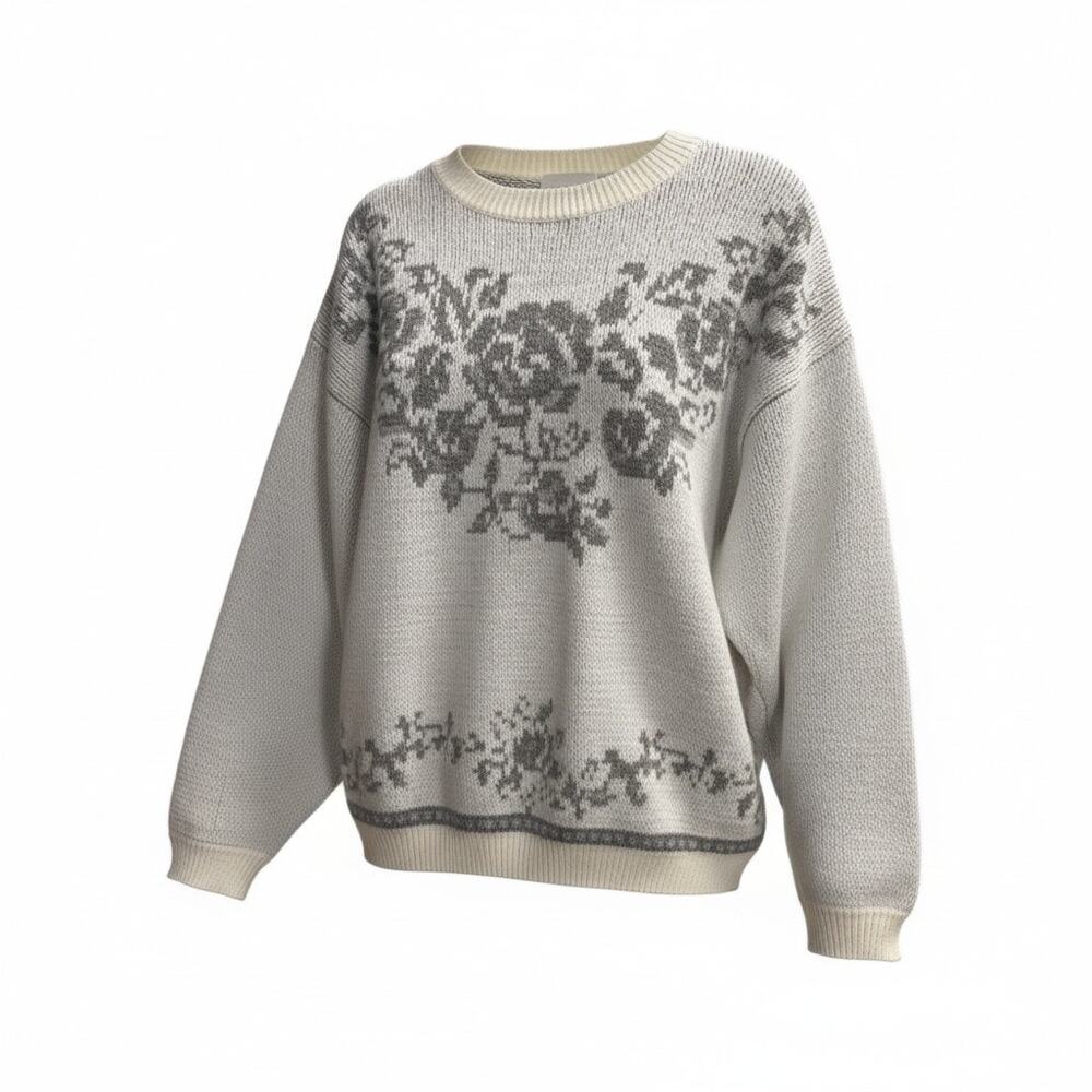 Vintage Floral Knit Sweater Cottagecore Grandpa Cozy 90s L - Picture 3 of 7